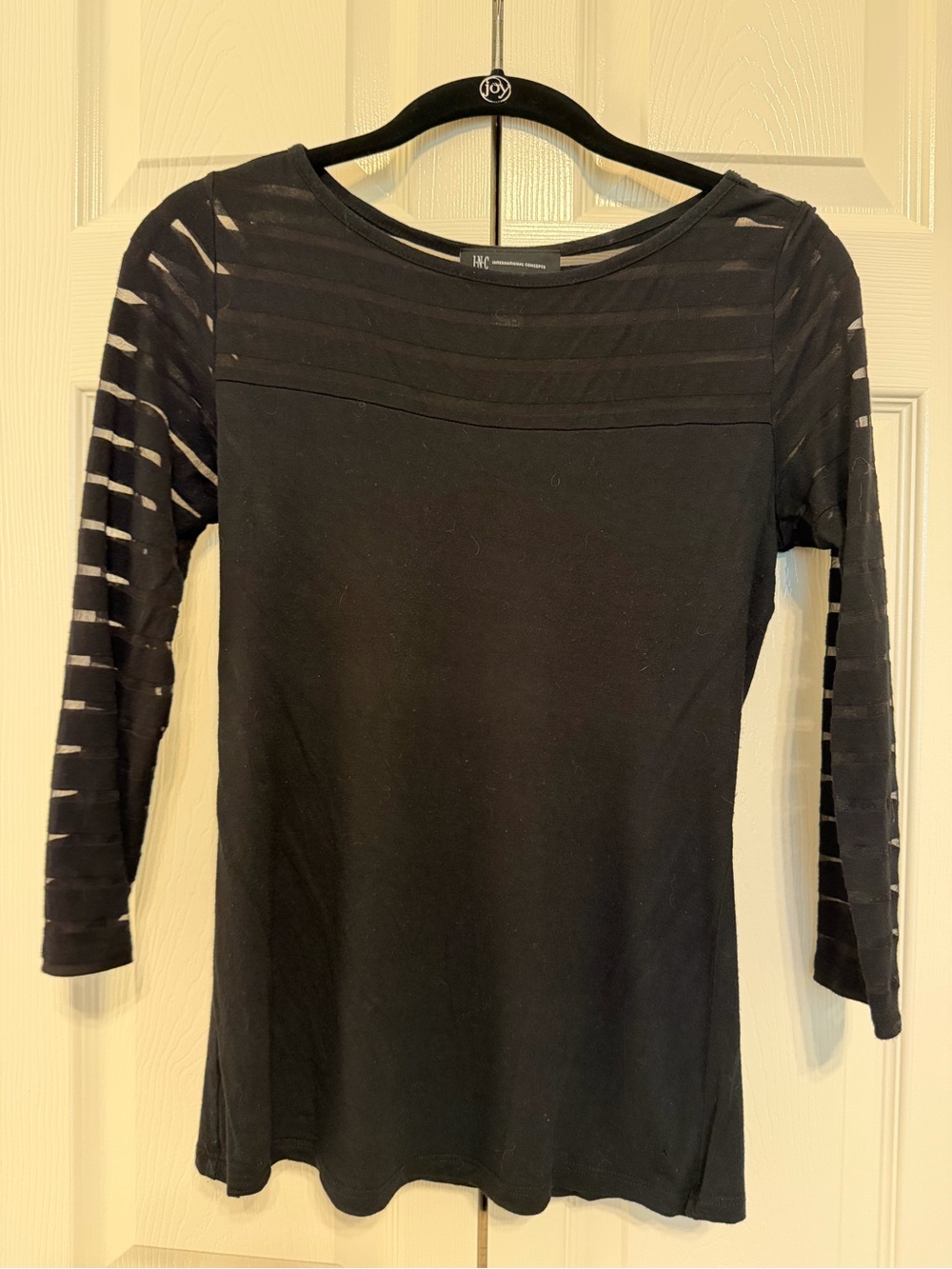 INC International Concepts Black Sheer-Striped Long Sleeve Top